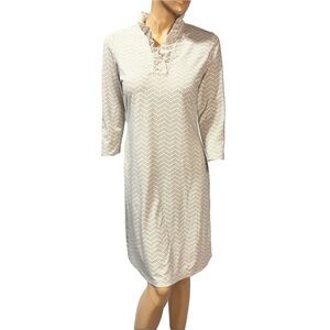 J. MCLAUGHLIN Durham Dress Ruffle Detail Size M Catalina Cloth Beige Tan Print